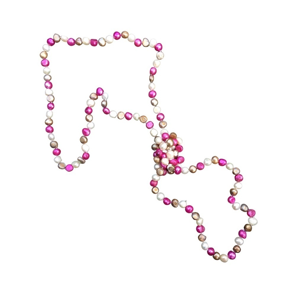 50" Knotted Multicolor Freshwater Pearl Necklace – 8-9mm Baroque Continuous Stra